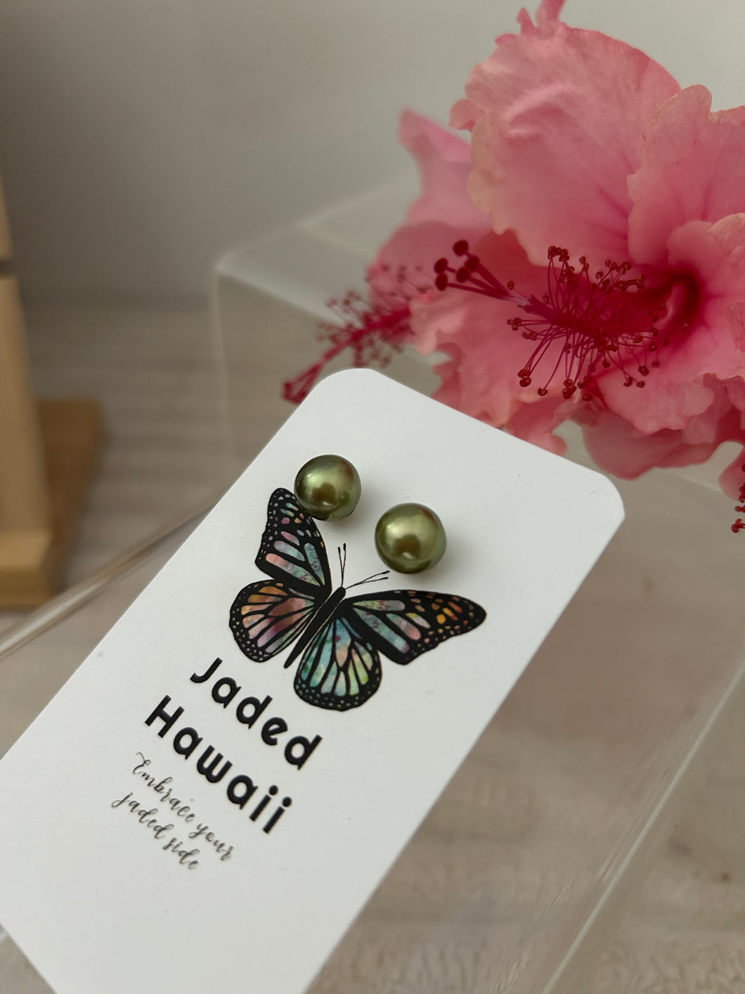 Pistachio Tahitian Pearl Stud Earrings
