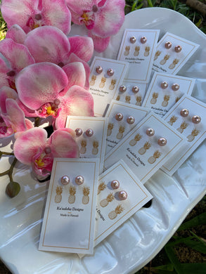 Pink Edison pearl stud earrings