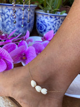 Load image into Gallery viewer, Three hand carved Ivory Pikake anklet