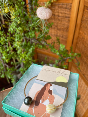 Tahitian Pearl with Pikake Cuff Bracelet