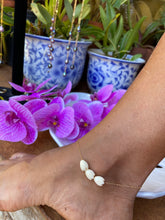 Load image into Gallery viewer, Three hand carved Ivory Pikake anklet