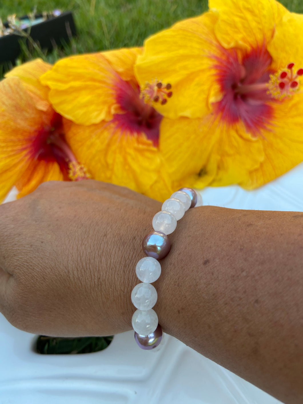White jade with Edison pearl bracelet